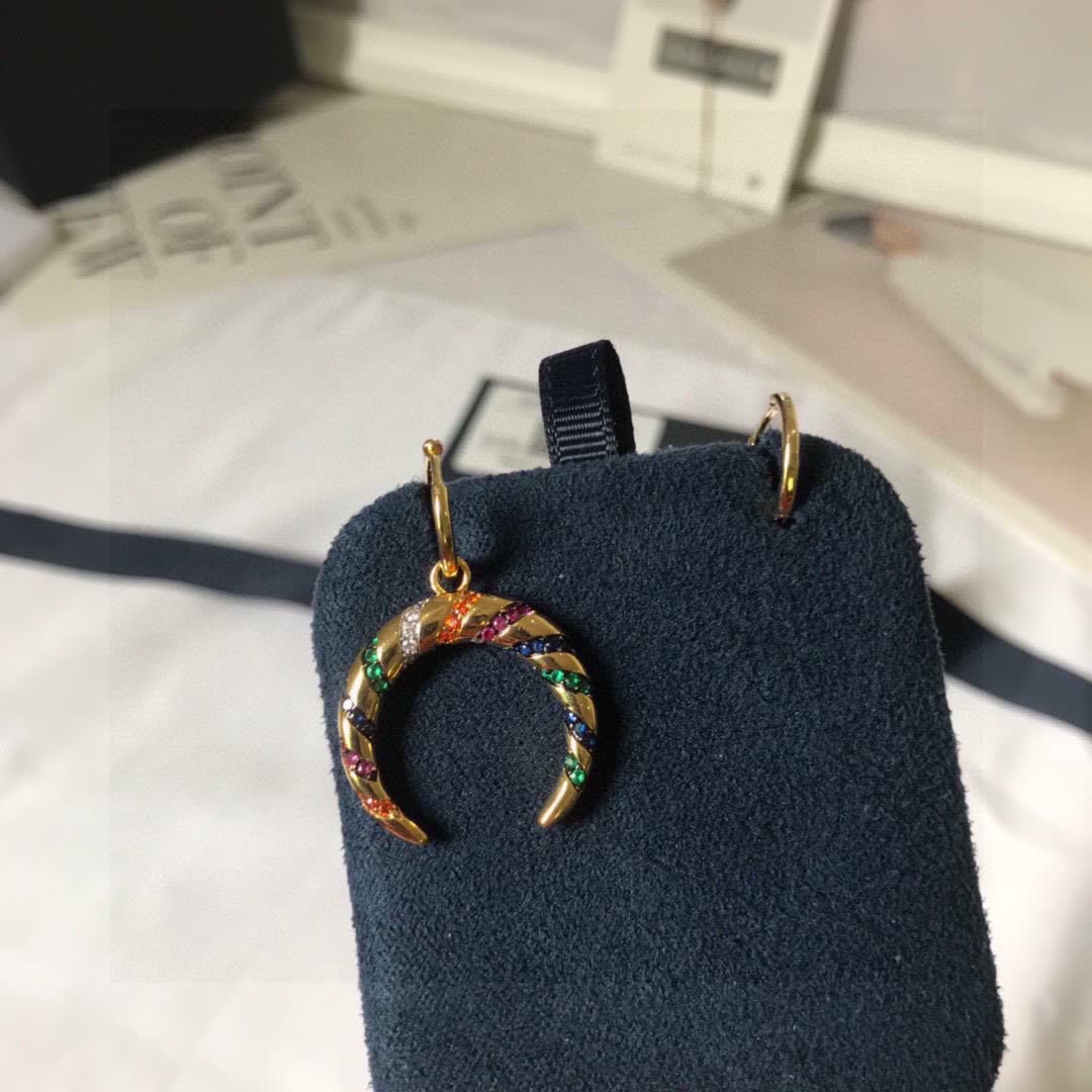 APM Monaco Gold Multi-Color Gemstone Crescent Hoop Earrings